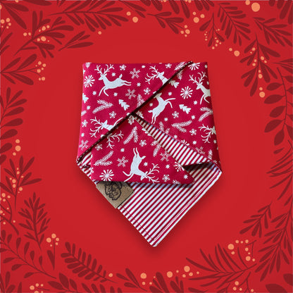 Christmas Raindeers | Red Reversible Dog Bandana