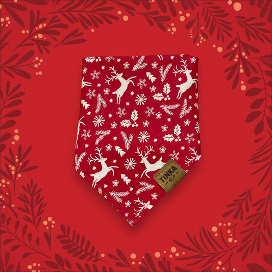 Christmas Raindeers | Red Reversible Dog Bandana