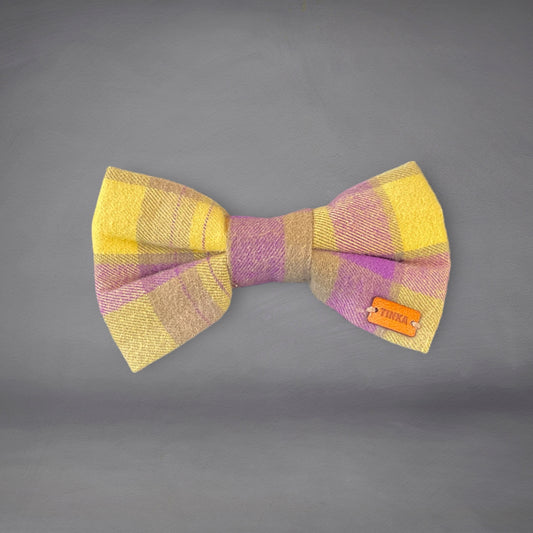 Yellow & Purple Flannelette Check Dog Bow-Ties