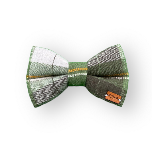 Green & Grey Yarn Tartan - Dog Bow-Ties