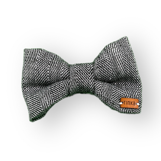 Grey - Herringbone Wool Blend  - Dog Bow-Ties
